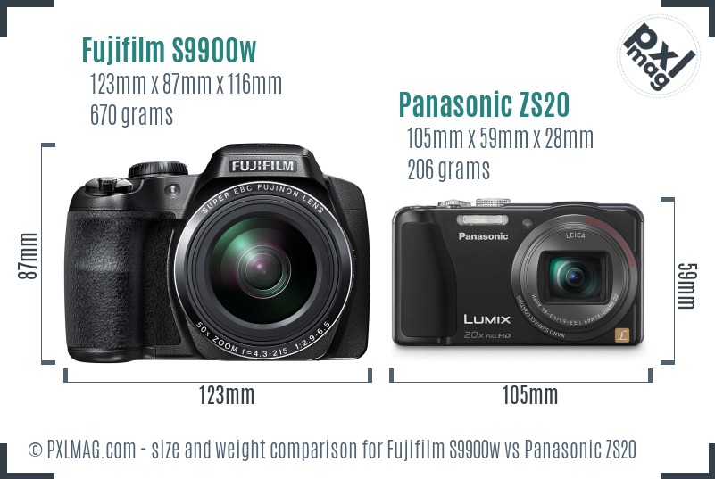Fujifilm S9900w vs Panasonic ZS20 size comparison Fujifilm S9900w vs Panasonic ZS20 size comparison