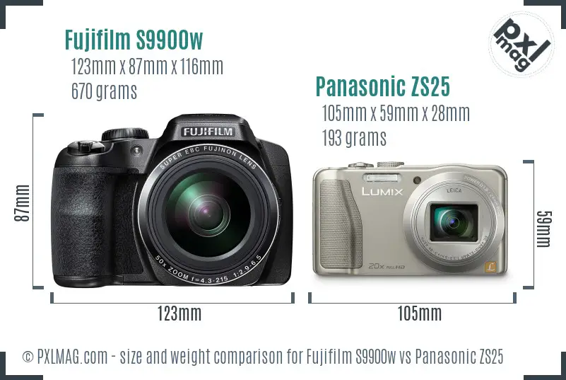 Fujifilm S9900w vs Panasonic ZS25 size comparison