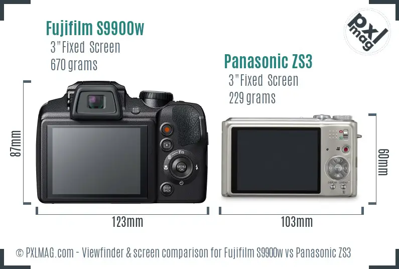 Fujifilm S9900w vs Panasonic ZS3 Screen and Viewfinder comparison