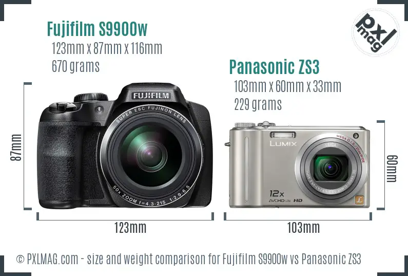 Fujifilm S9900w vs Panasonic ZS3 size comparison Fujifilm S9900w vs Panasonic ZS3 size comparison