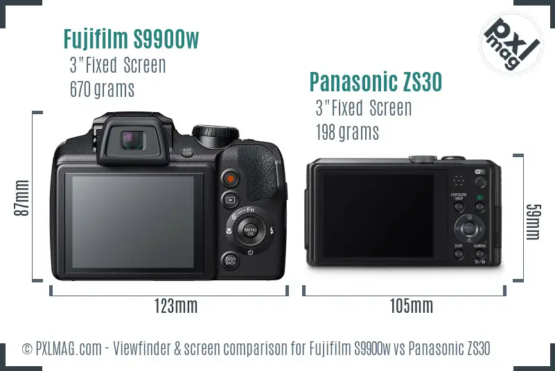 Fujifilm S9900w vs Panasonic ZS30 Screen and Viewfinder comparison