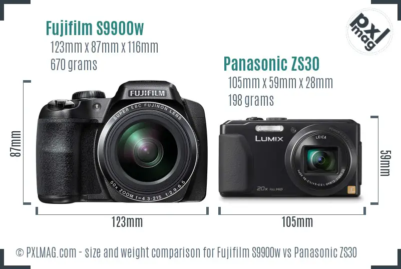 Fujifilm S9900w vs Panasonic ZS30 size comparison