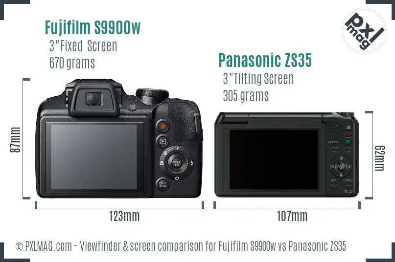 Fujifilm S9900w vs Panasonic ZS35 Screen and Viewfinder comparison