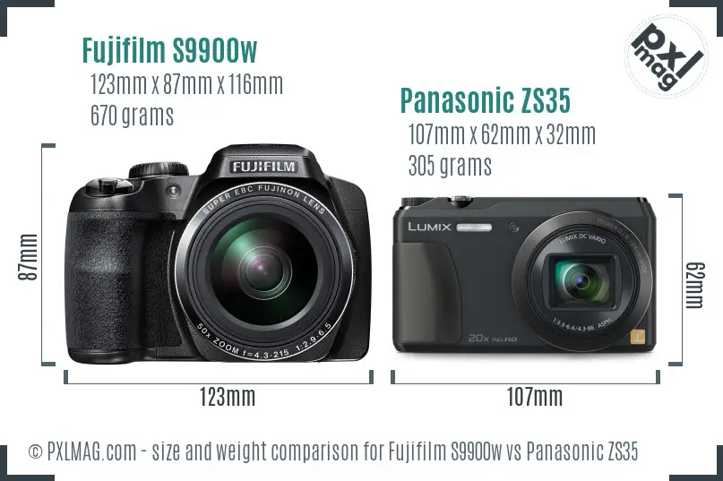Fujifilm S9900w vs Panasonic ZS35 size comparison