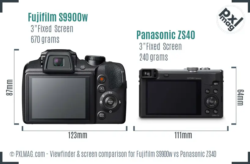 Fujifilm S9900w vs Panasonic ZS40 Screen and Viewfinder comparison