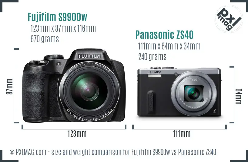 Fujifilm S9900w vs Panasonic ZS40 size comparison