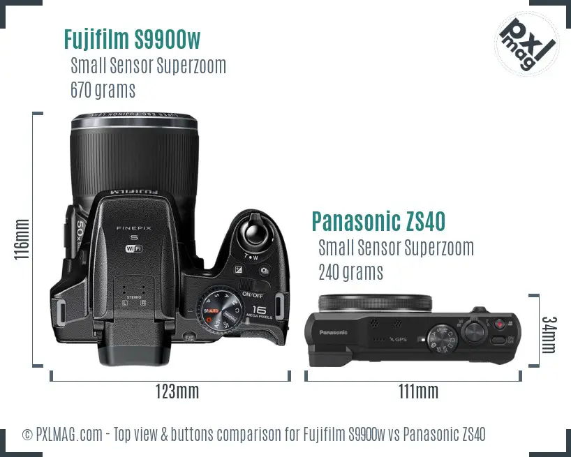 Fujifilm S9900w vs Panasonic ZS40 top view buttons comparison