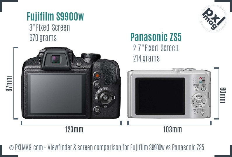 Fujifilm S9900w vs Panasonic ZS5 Screen and Viewfinder comparison