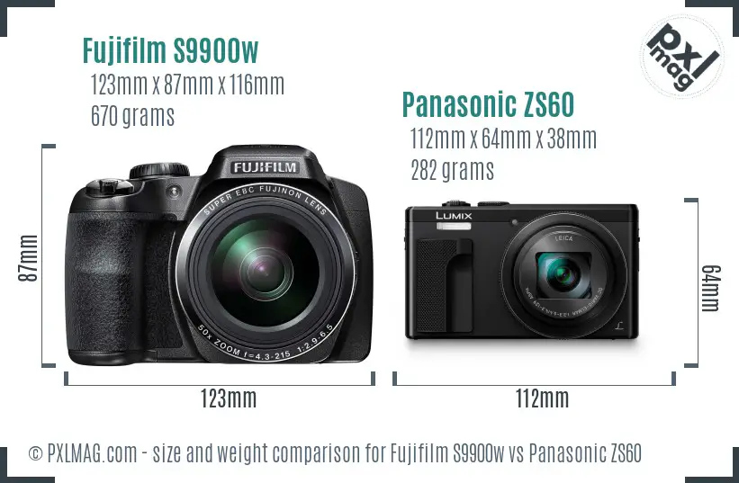 Fujifilm S9900w vs Panasonic ZS60 size comparison