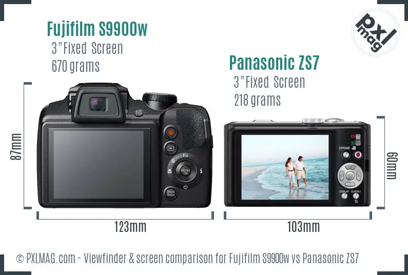 Fujifilm S9900w vs Panasonic ZS7 Screen and Viewfinder comparison