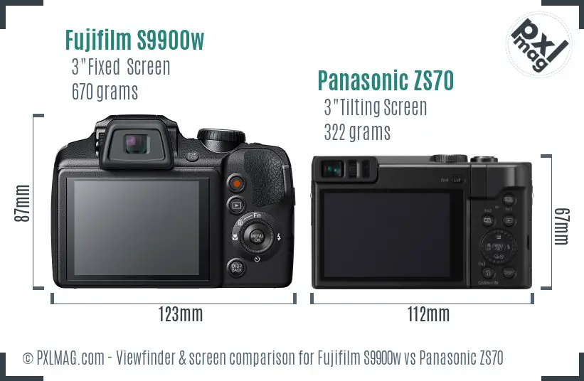 Fujifilm S9900w vs Panasonic ZS70 Screen and Viewfinder comparison