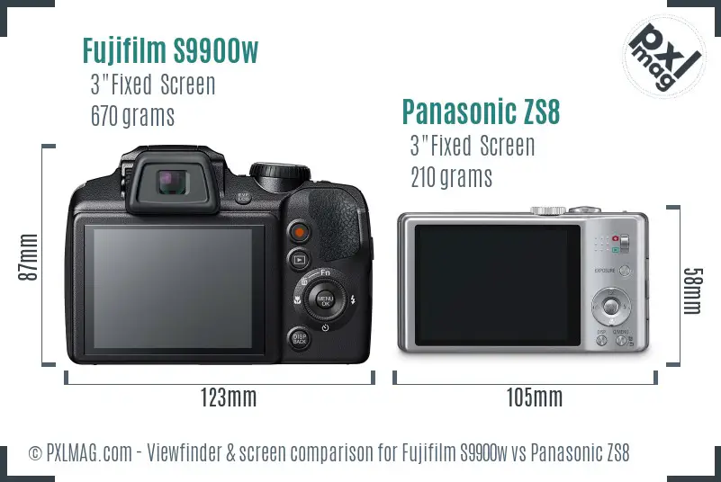 Fujifilm S9900w vs Panasonic ZS8 Screen and Viewfinder comparison Fujifilm S9900w vs Panasonic ZS8 Screen and Viewfinder comparison