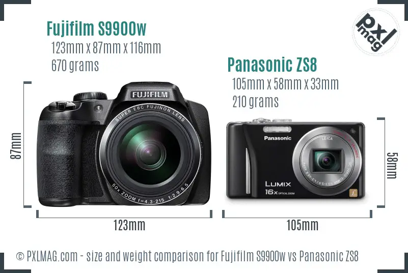 Fujifilm S9900w vs Panasonic ZS8 size comparison Fujifilm S9900w vs Panasonic ZS8 size comparison