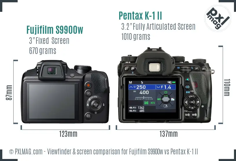 Fujifilm S9900w vs Pentax K-1 II Screen and Viewfinder comparison