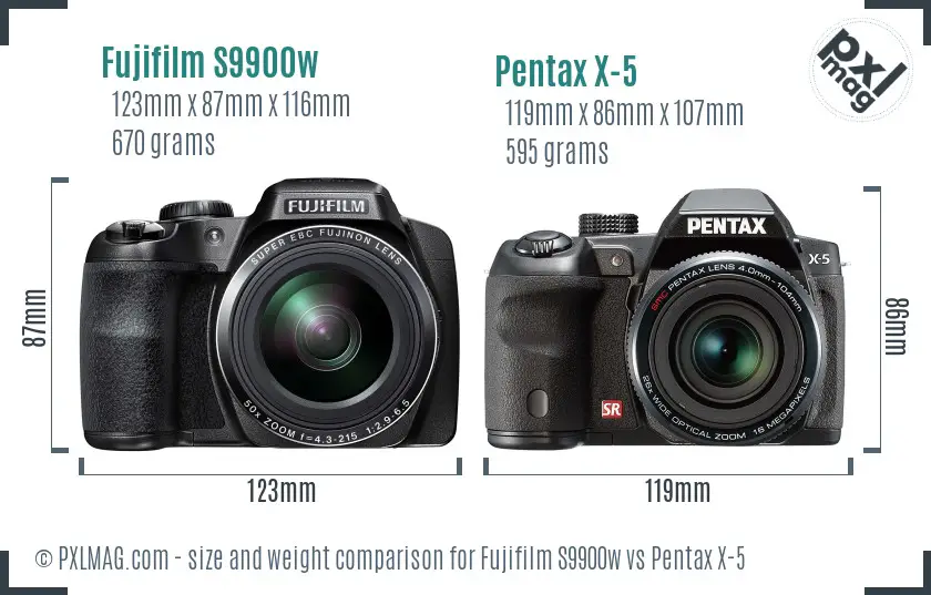 Fujifilm S9900w vs Pentax X-5 size comparison