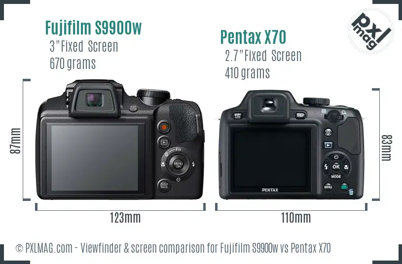 Fujifilm S9900w vs Pentax X70 Screen and Viewfinder comparison Fujifilm S9900w vs Pentax X70 Screen and Viewfinder comparison