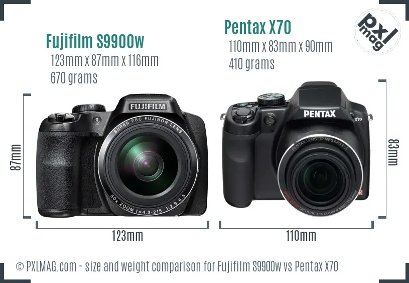 Fujifilm S9900w vs Pentax X70 size comparison Fujifilm S9900w vs Pentax X70 size comparison