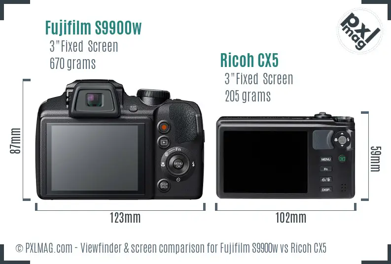 Fujifilm S9900w vs Ricoh CX5 Screen and Viewfinder comparison Fujifilm S9900w vs Ricoh CX5 Screen and Viewfinder comparison