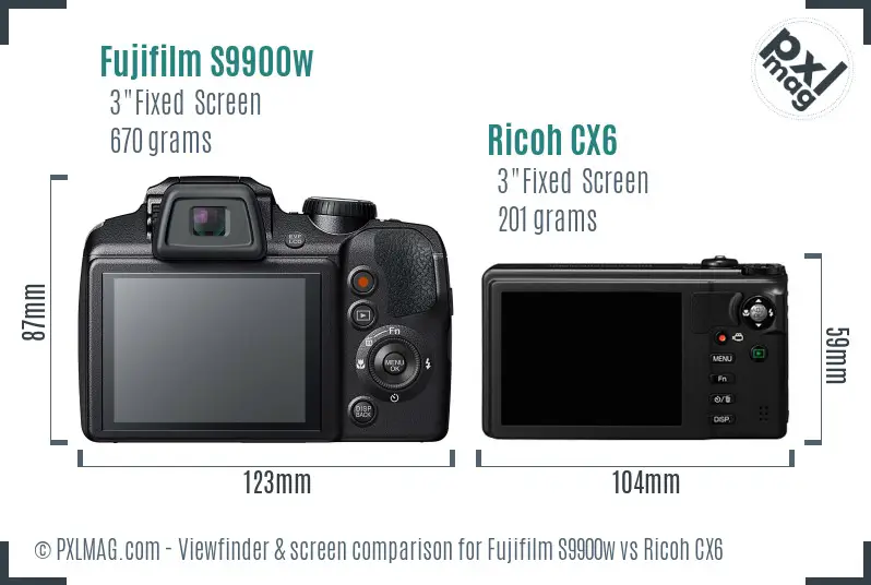 Fujifilm S9900w vs Ricoh CX6 Screen and Viewfinder comparison