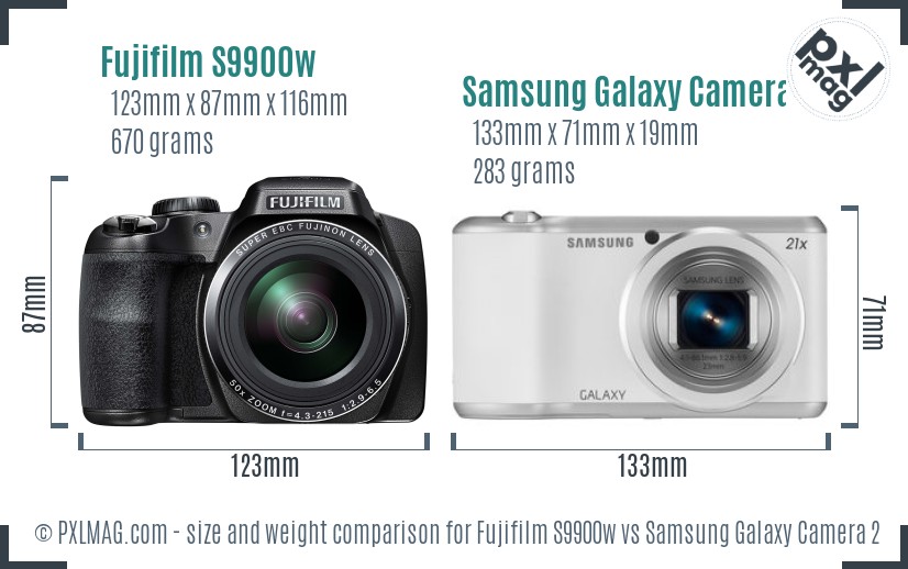 Fujifilm S9900w vs Samsung Galaxy Camera 2 size comparison