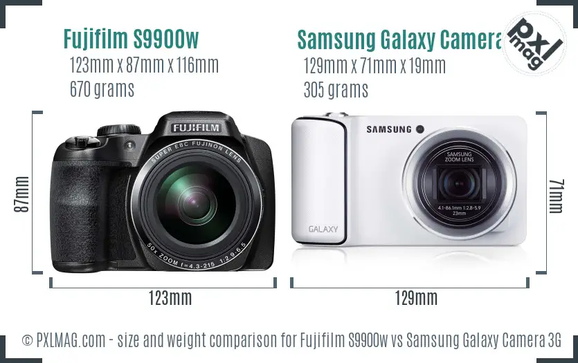 Fujifilm S9900w vs Samsung Galaxy Camera 3G size comparison