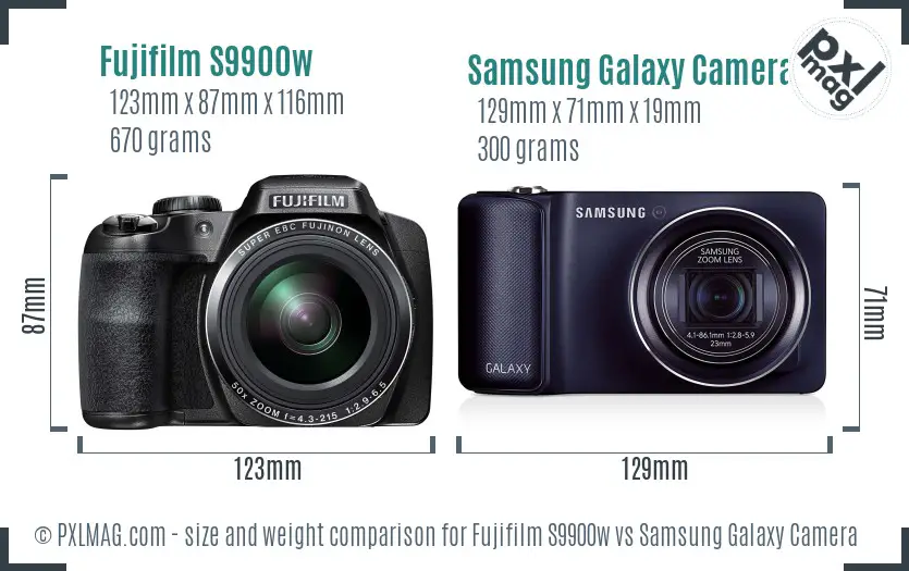 Fujifilm S9900w vs Samsung Galaxy Camera size comparison