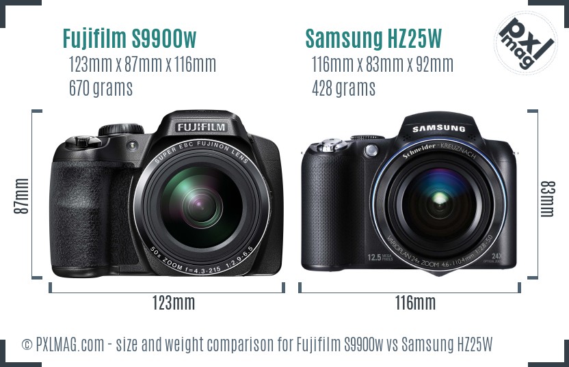 Fujifilm S9900w vs Samsung HZ25W size comparison