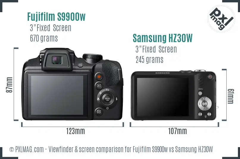 Fujifilm S9900w vs Samsung HZ30W Screen and Viewfinder comparison