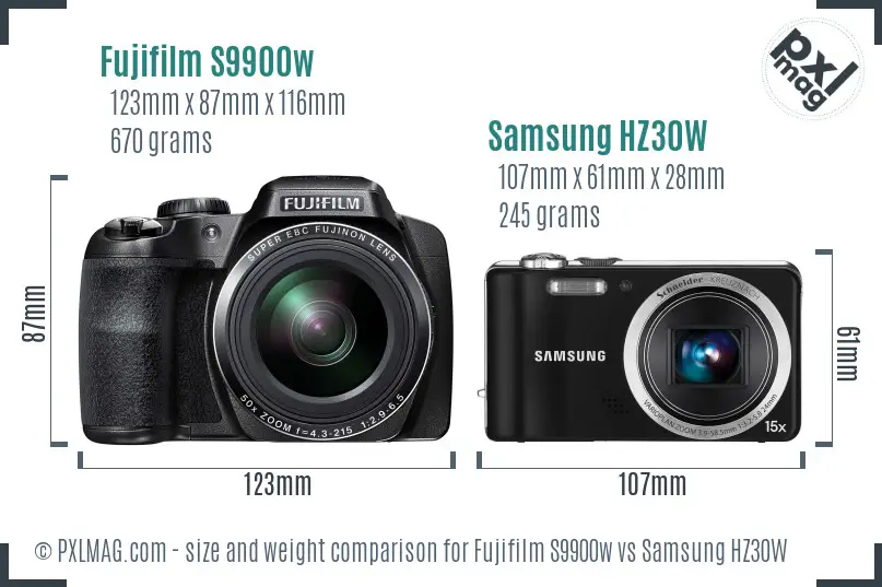 Fujifilm S9900w vs Samsung HZ30W size comparison