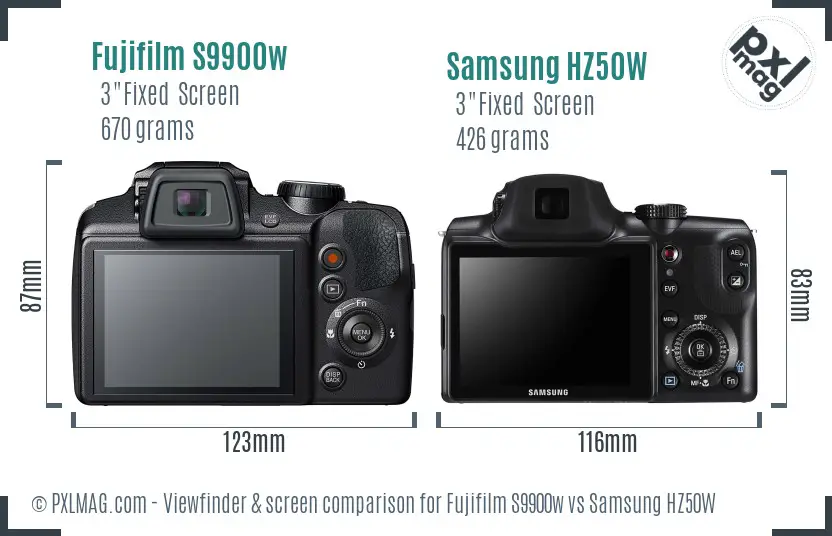 Fujifilm S9900w vs Samsung HZ50W Screen and Viewfinder comparison