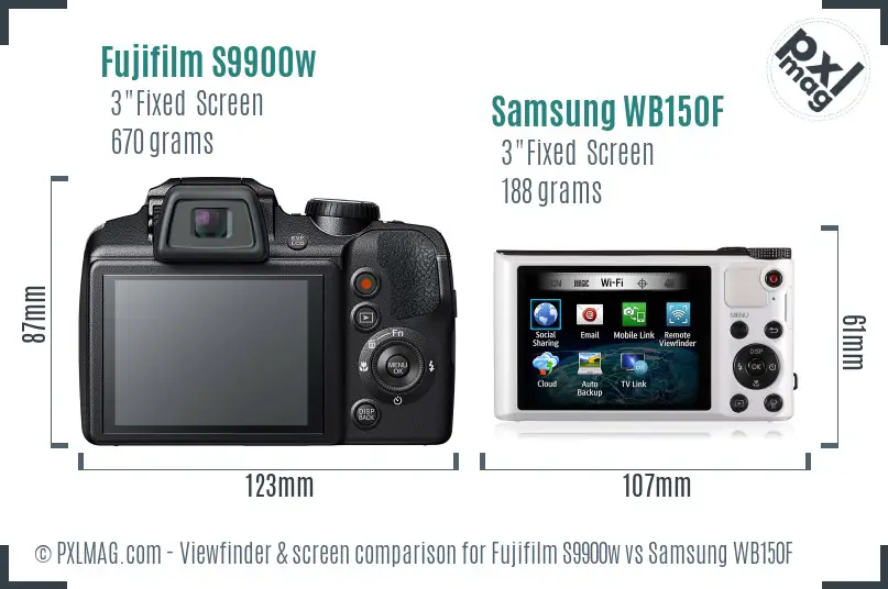 Fujifilm S9900w vs Samsung WB150F Screen and Viewfinder comparison Fujifilm S9900w vs Samsung WB150F Screen and Viewfinder comparison