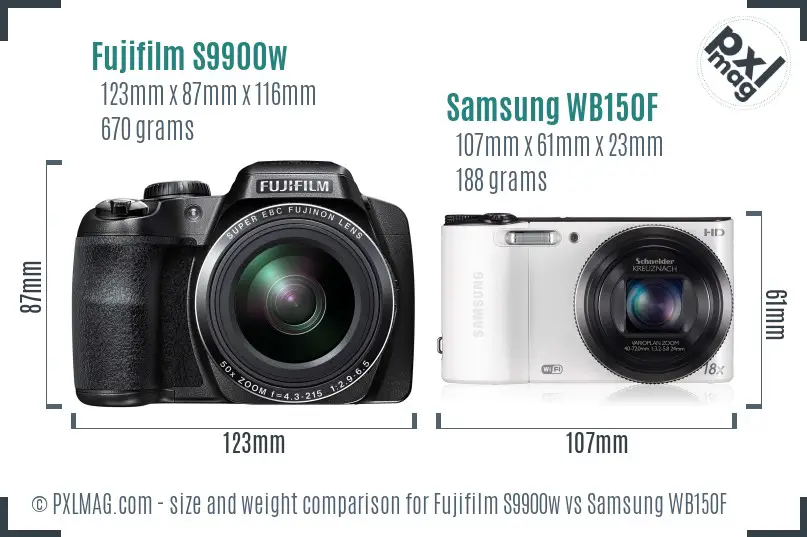 Fujifilm S9900w vs Samsung WB150F size comparison Fujifilm S9900w vs Samsung WB150F size comparison
