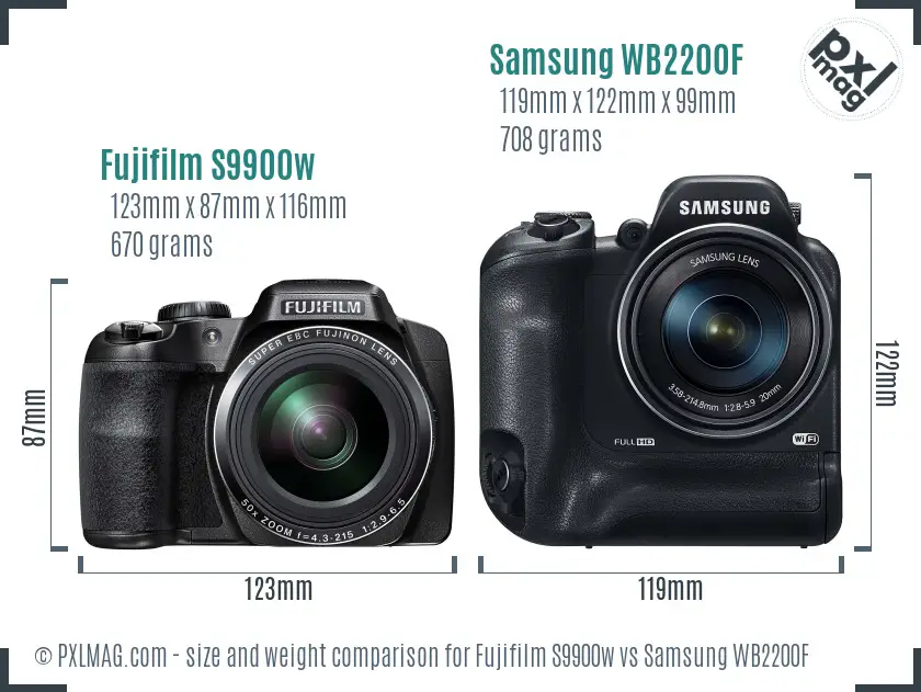 Fujifilm S9900w vs Samsung WB2200F size comparison Fujifilm S9900w vs Samsung WB2200F size comparison