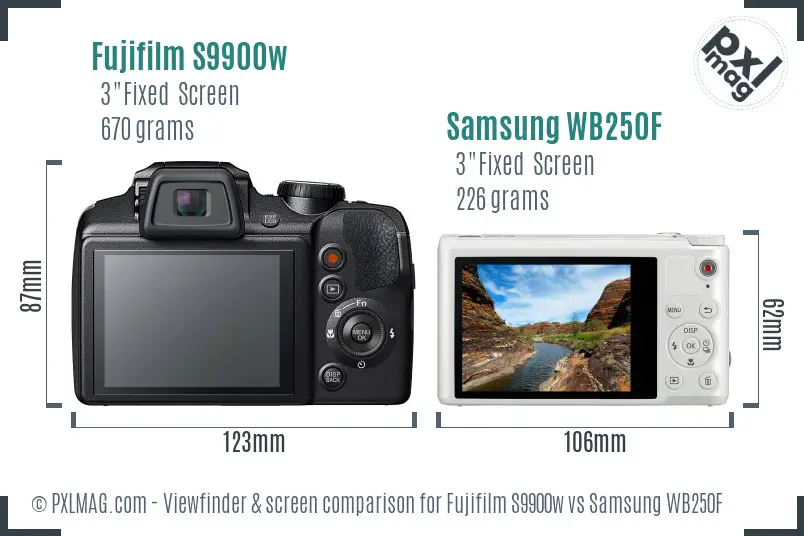 Fujifilm S9900w vs Samsung WB250F Screen and Viewfinder comparison