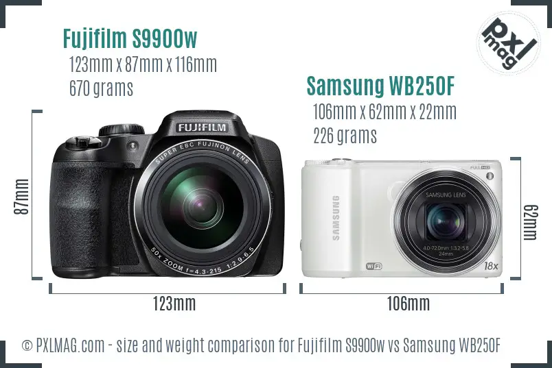 Fujifilm S9900w vs Samsung WB250F size comparison