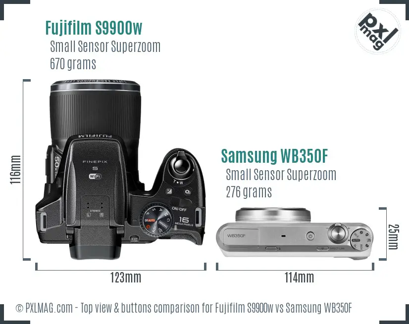 Fujifilm S9900w vs Samsung WB350F top view buttons comparison