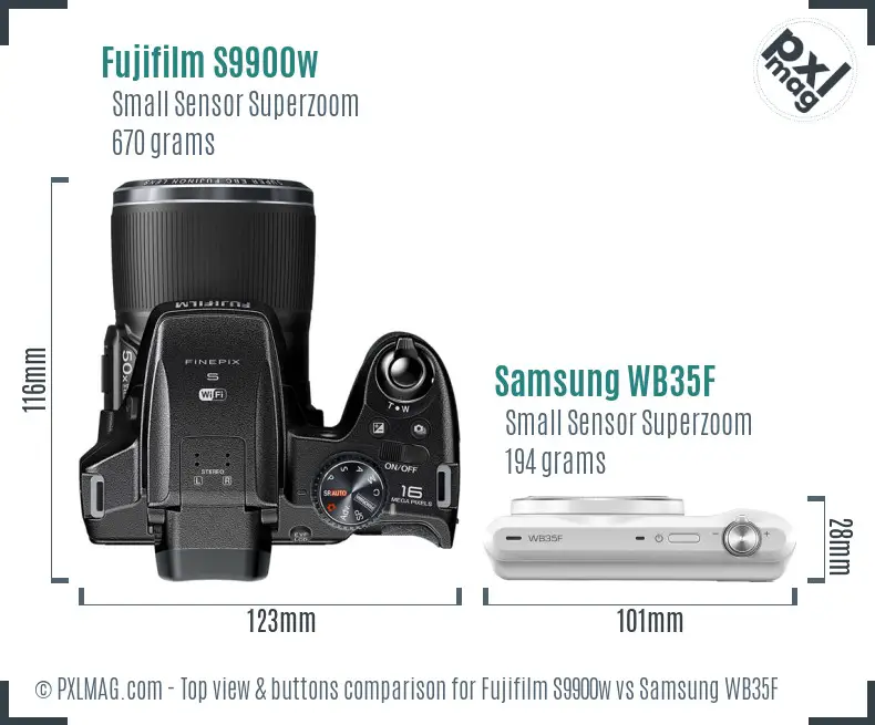 Fujifilm S9900w vs Samsung WB35F top view buttons comparison