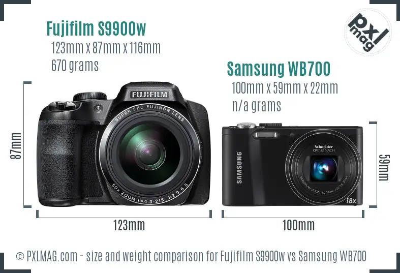 Fujifilm S9900w vs Samsung WB700 size comparison