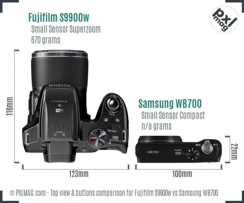 Fujifilm S9900w vs Samsung WB700 top view buttons comparison