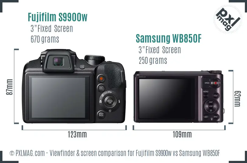 Fujifilm S9900w vs Samsung WB850F Screen and Viewfinder comparison