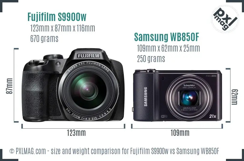 Fujifilm S9900w vs Samsung WB850F size comparison