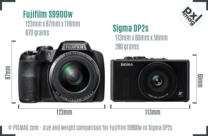 Fujifilm S9900w vs Sigma DP2s size comparison