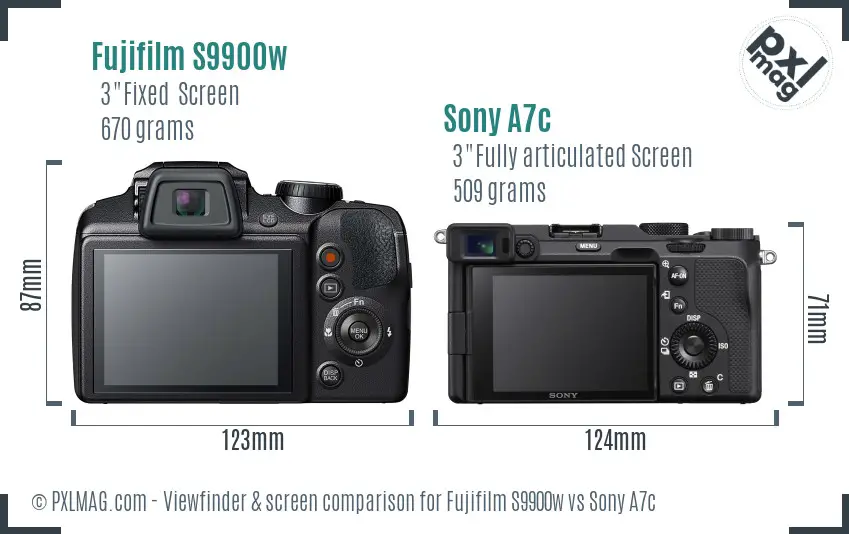 Fujifilm S9900w vs Sony A7c Screen and Viewfinder comparison