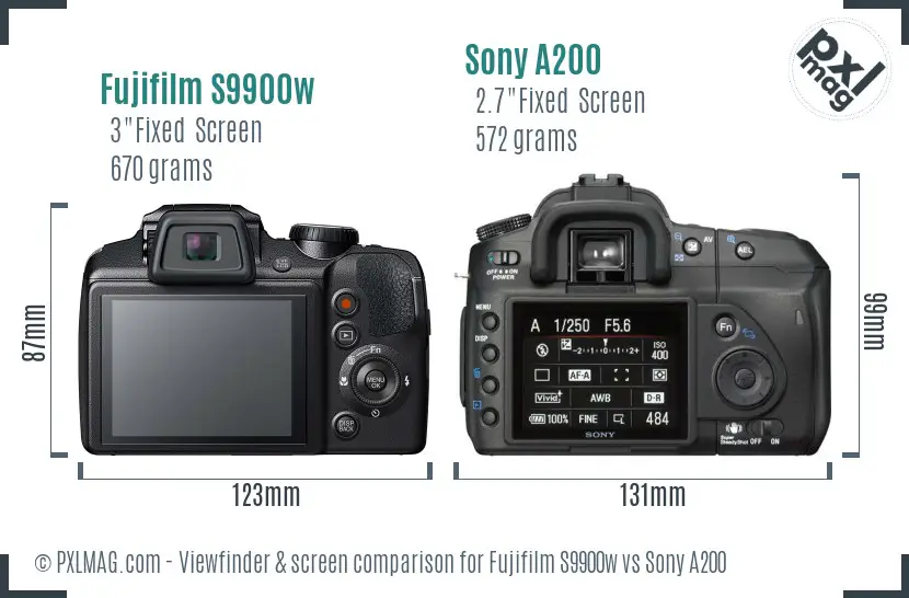 Fujifilm S9900w vs Sony A200 Screen and Viewfinder comparison