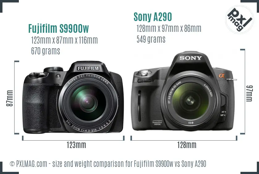 Fujifilm S9900w vs Sony A290 size comparison