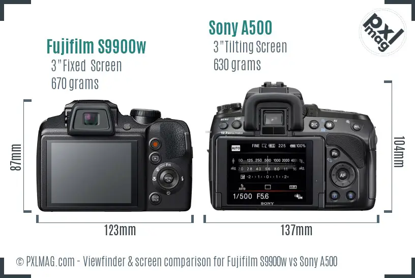 Fujifilm S9900w vs Sony A500 Screen and Viewfinder comparison