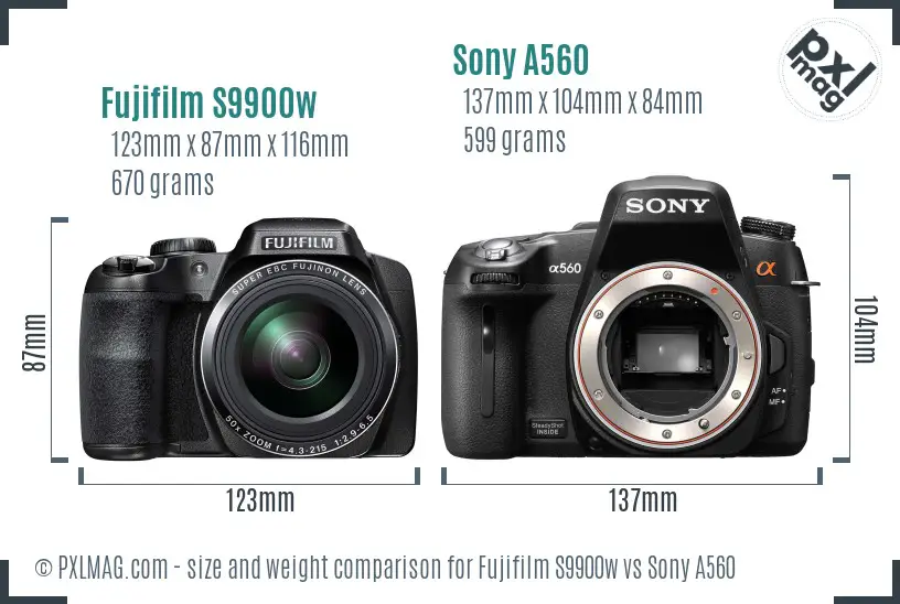 Fujifilm S9900w vs Sony A560 size comparison