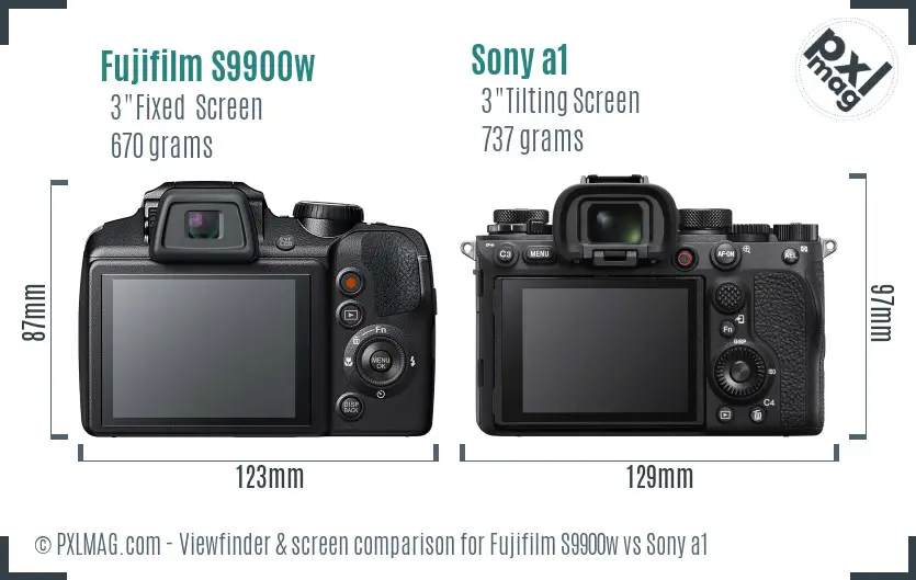 Fujifilm S9900w vs Sony a1 Screen and Viewfinder comparison