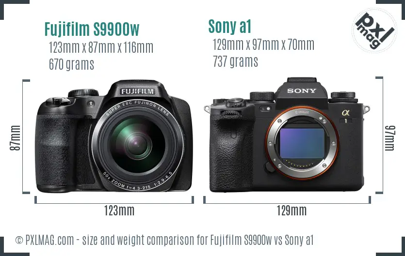 Fujifilm S9900w vs Sony a1 size comparison