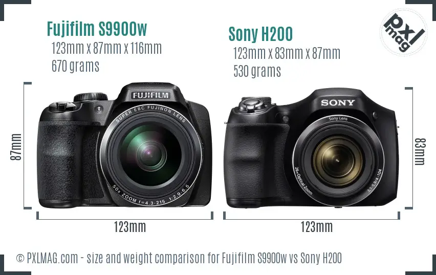Fujifilm S9900w vs Sony H200 size comparison